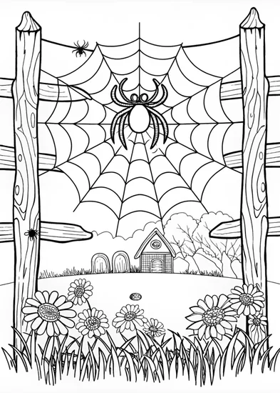 A coloring page of Spider’s Web in Nature Coloring Page