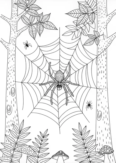 A coloring page of Spider in the Wilderness