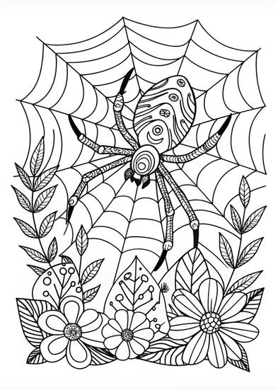 A coloring page of Spider in a Web at Twilight