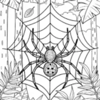 Spider in the Jungle Web Coloring Page
