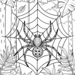 Spider in the Jungle Web Coloring Page