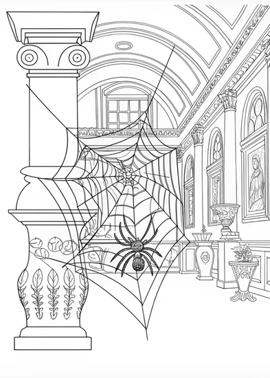 A coloring page of Spider’s Web in the Garden