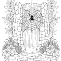 Spider Over the Waterfall Coloring Page