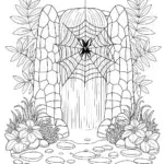 Spider Over the Waterfall Coloring Page
