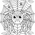 Spider in the Mountain Landscape Coloring Page