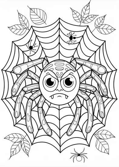 A coloring page of Spider in the Mountain Landscape Coloring Page