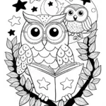 Night Owl in the Starry Mountains Coloring Page