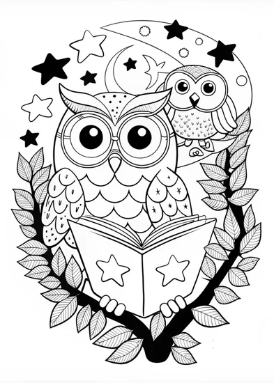 A coloring page of Night Owl in the Starry Mountains Coloring Page