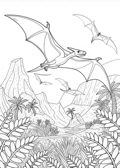 A coloring page of Aerodactyl Soars: Prehistoric Adventure Coloring Page