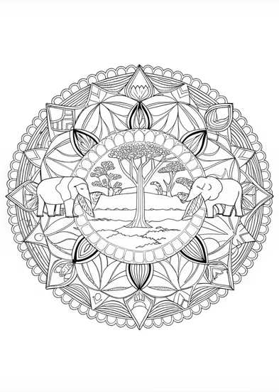 A coloring page of African Safari Mandala Coloring Page