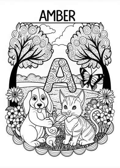 A coloring page of Amber’s Animal Friends Coloring Page