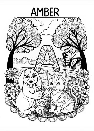 A coloring page of Amber’s Animal Friends Coloring Page