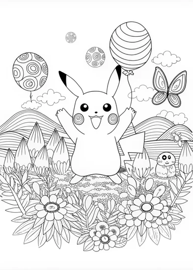 A coloring page of Pikachu’s Joyful Coloring Adventure