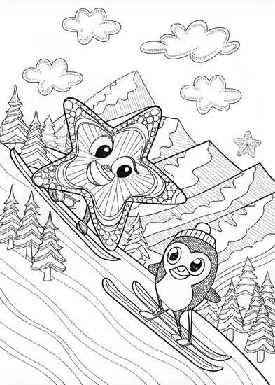 A coloring page of High-Speed Skiing Adventure