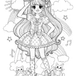 Anime Girl in a Flower Garden Coloring Page