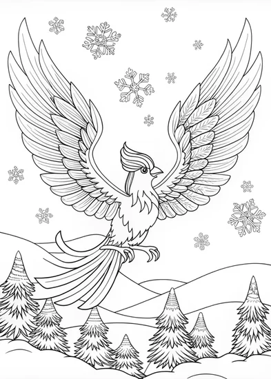 A coloring page of Articuno Soars Over Mountains Coloring Page