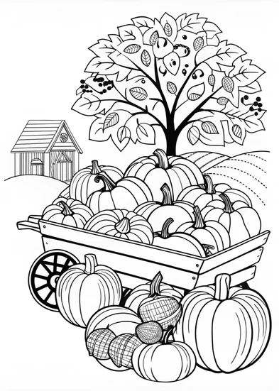 A coloring page of Autumn Harvest Pumpkins and Gourds Coloring Page