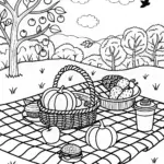 Autumn Picnic in the Park Coloring Page