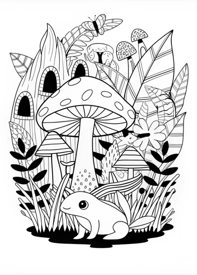 A coloring page of Axolotl in the Enchanted Forest