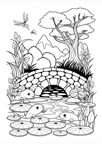 A coloring page of Axolotl’s Serene Pond Adventure