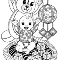 Baby Playing with Building Blocks Coloring Page