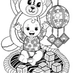 Baby Playing with Building Blocks Coloring Page