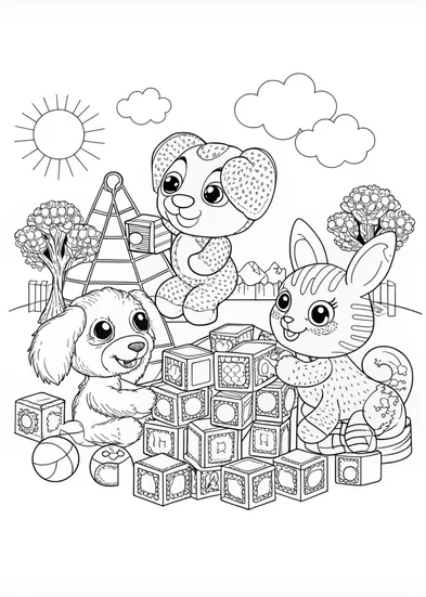A coloring page of Baby Building Block Fun