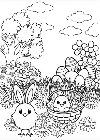 A coloring page of Baby Chick’s Easter Adventure Coloring Page