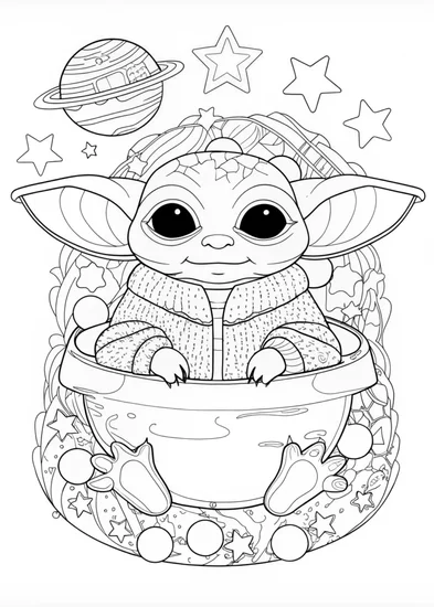 A coloring page of Baby Yoda Coloring Page Adventure