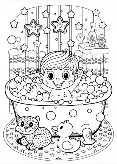 A coloring page of Baby’s Bubble Bath Fun Coloring Page