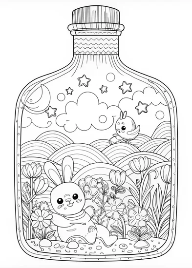 A coloring page of Baby’s Cloudy Bottle Adventure