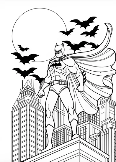 A coloring page of Batman Guarding Gotham City Coloring Page