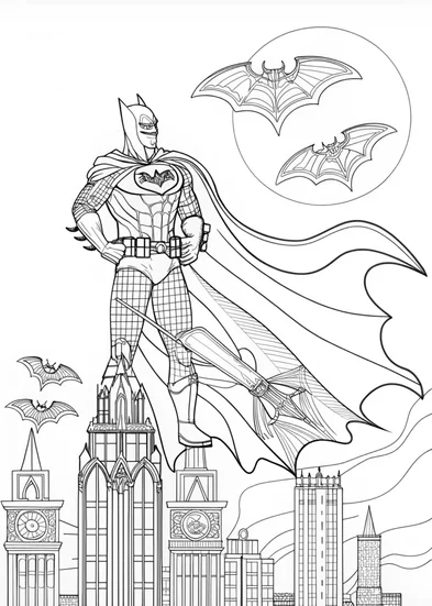 A coloring page of Batman in Action: Coloring Page