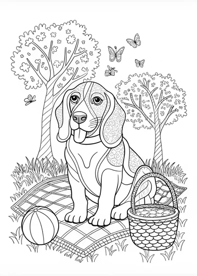 A coloring page of Beagle Coloring Page