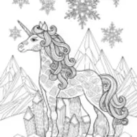 Majestic Unicorn in the Mountains Coloring Page