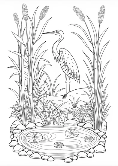 A coloring page of Bird by the Water’s Edge Coloring Page