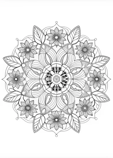 A coloring page of Blooming Floral Mandala
