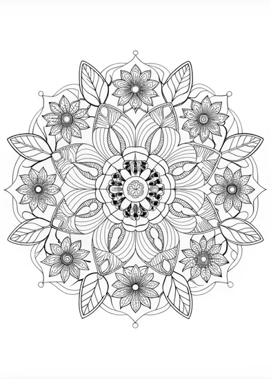 A coloring page of Blooming Floral Mandala