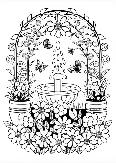 A coloring page of Blooming Garden Wonderland Coloring Page