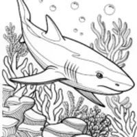 Shark Swimming in the Ocean Coloring Page