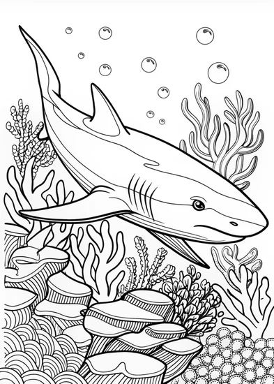 A coloring page of Shark Swimming in the Ocean Coloring Page