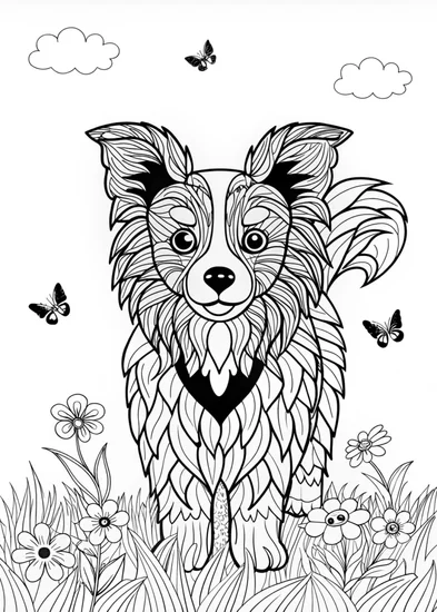 A coloring page of Happy Border Collie Coloring Page