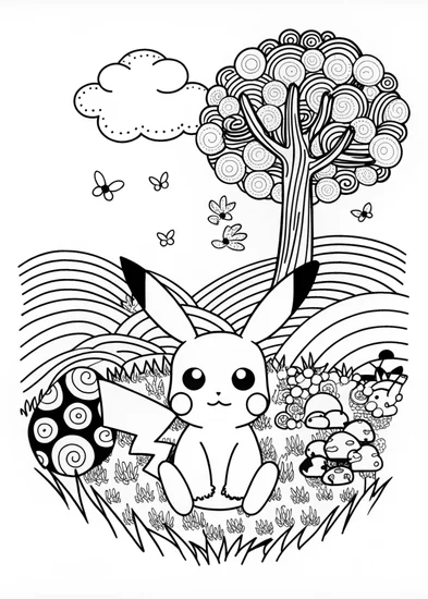 A coloring page of Bored Pikachu