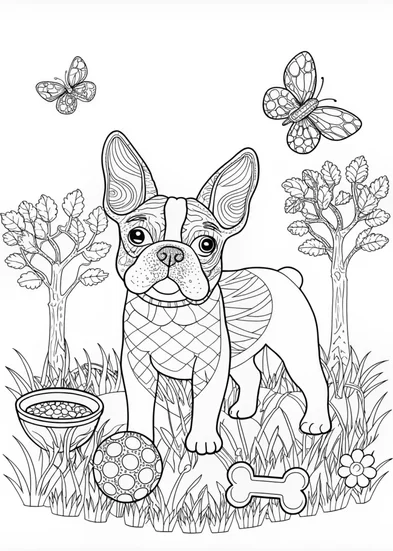 A coloring page of French Bulldog Fantasy Coloring Page