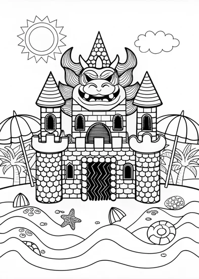 A coloring page of Bowser at the Beach Coloring Page