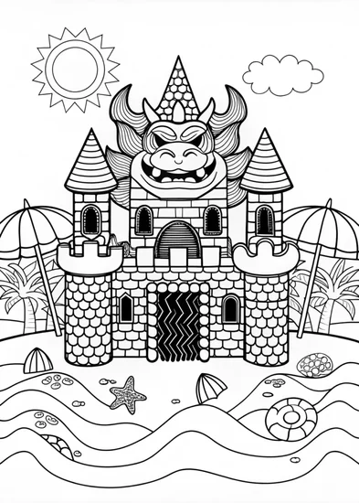 A coloring page of Bowser at the Beach Coloring Page