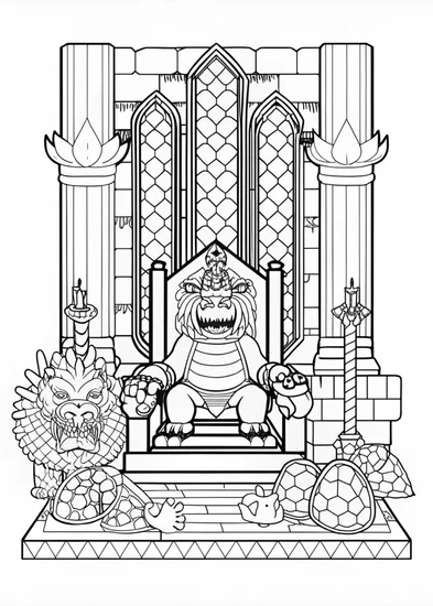 A coloring page of Bowser on His Throne Coloring Page