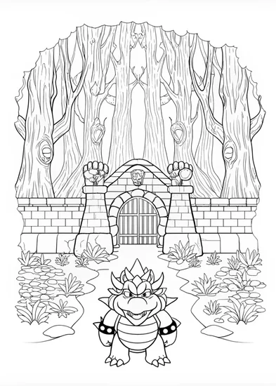 A coloring page of Bowser in the Enchanted Forest Coloring Page