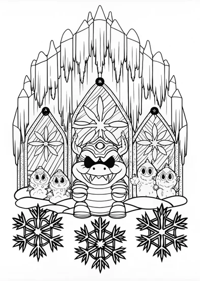 A coloring page of Bowser in the Rocky Caverns