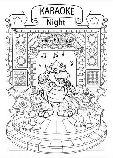 A coloring page of King Koopa’s Ready for Adventure!